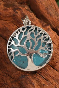 Online Dear-Lover Boho Tree of Life Crystal Round Pendant Necklace Blue
