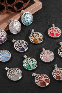 Online Dear-Lover Boho Tree of Life Crystal Round Pendant Necklace Blue