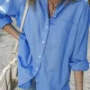 Hot Dear-Lover Boyfriend Chest Pocket Tunic Shirt Blue