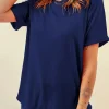 New Dear-Lover Casual Plain Crew Neck Tee Blue