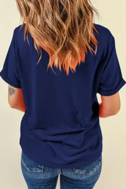 New Dear-Lover Casual Plain Crew Neck Tee Blue