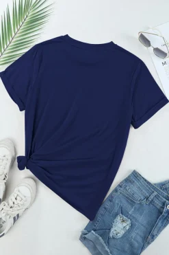 New Dear-Lover Casual Plain Crew Neck Tee Blue