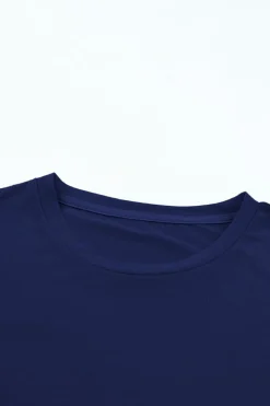 New Dear-Lover Casual Plain Crew Neck Tee Blue
