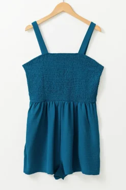 Best Dear-Lover Casual Pocketed Smocked Sleeveless Romper Blue