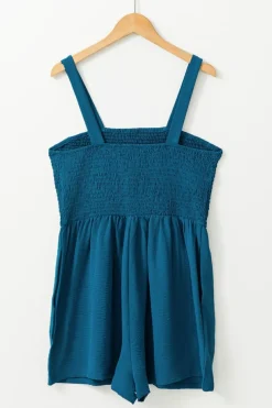 Best Dear-Lover Casual Pocketed Smocked Sleeveless Romper Blue