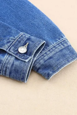 Best Dear-Lover Chest Pockets Drop Shoulder Loose Denim Jacket Blue