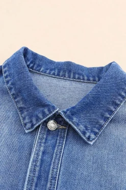 Best Dear-Lover Chest Pockets Drop Shoulder Loose Denim Jacket Blue