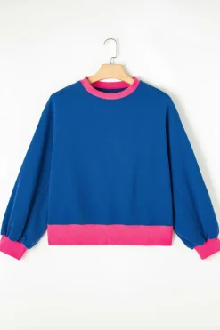 Discount Dear-Lover Colorblock Bubble Sleeve Sweatshirt Blue