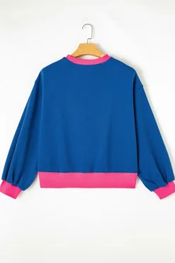 Discount Dear-Lover Colorblock Bubble Sleeve Sweatshirt Blue
