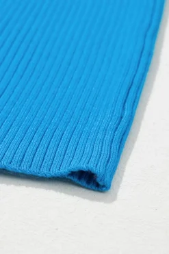 Hot Dear-Lover Colorblock Edge Ribbed Knit U Neck Tank Top Blue