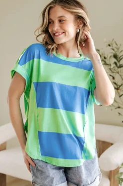 Outlet Dear-Lover Colorblock Rounded Hem Loose T Shirt Blue