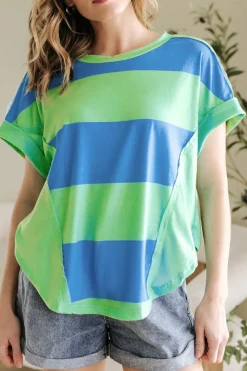Outlet Dear-Lover Colorblock Rounded Hem Loose T Shirt Blue