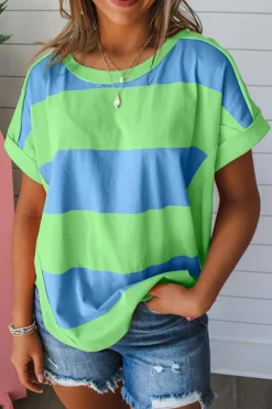 Outlet Dear-Lover Colorblock Rounded Hem Loose T Shirt Blue
