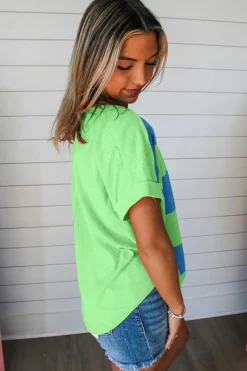 Outlet Dear-Lover Colorblock Rounded Hem Loose T Shirt Blue
