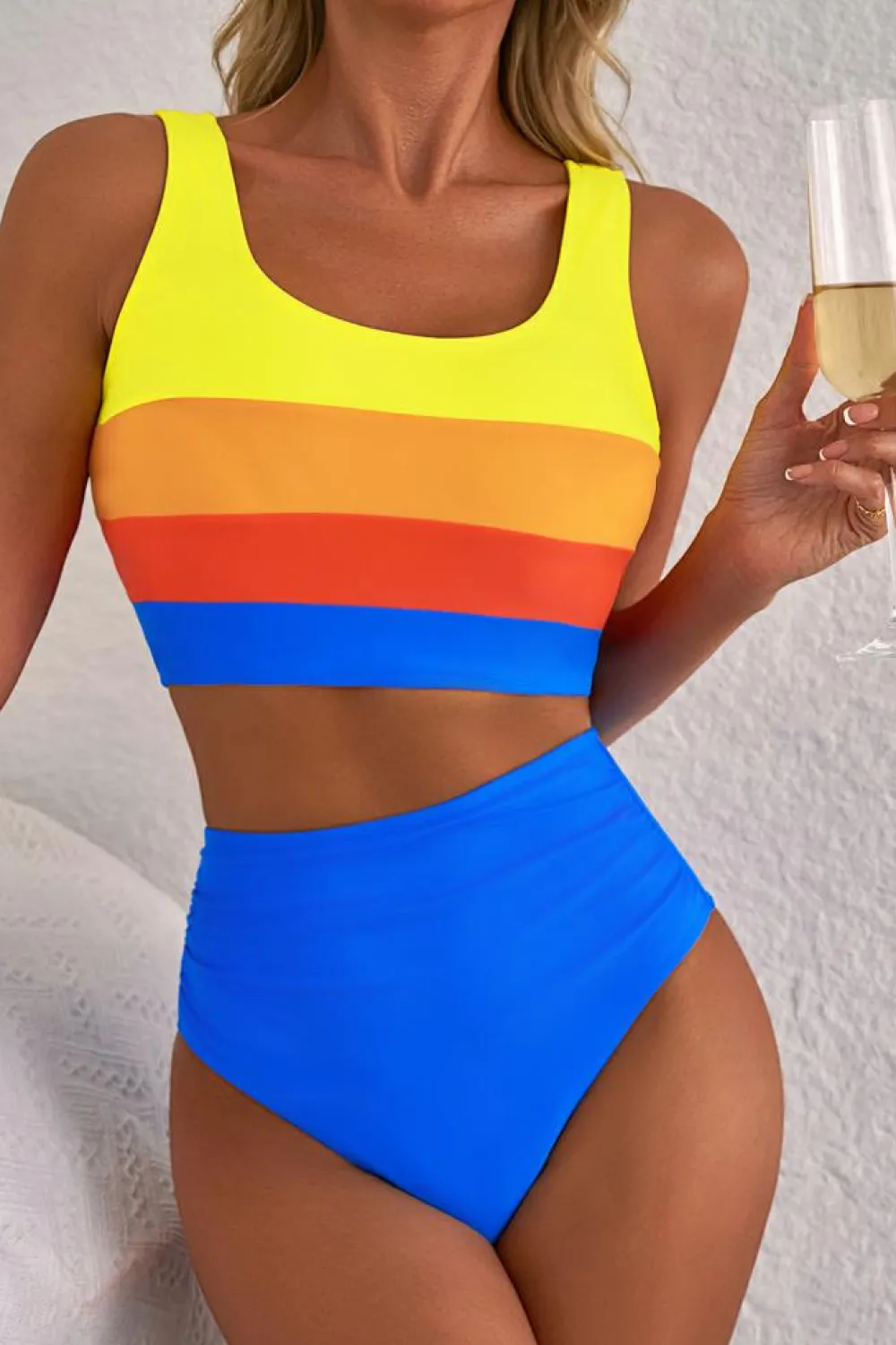 Best Dear-Lover Colorblock Square Neck Top Pleated High Waisted Bikini Blue