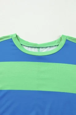 Sale Dear-Lover Colorblock Striped Drop Shoulder Loose Top Blue