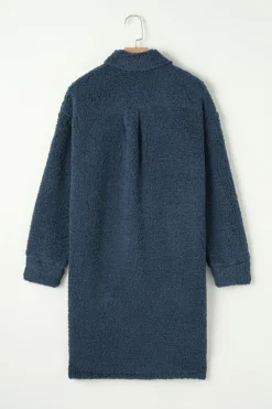 New Dear-Lover Contrast Flap Pocket Single Breasted Teddy Coat Blue