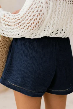 Clearance Dear-Lover Cotton Gauze Paperbag Shorts Blue