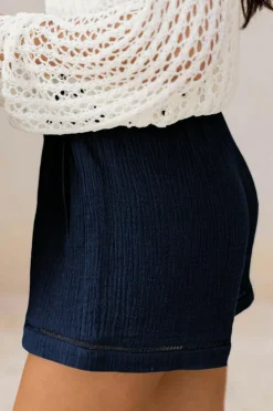 Clearance Dear-Lover Cotton Gauze Paperbag Shorts Blue