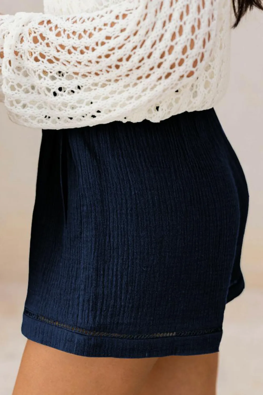 Clearance Dear-Lover Cotton Gauze Paperbag Shorts Blue