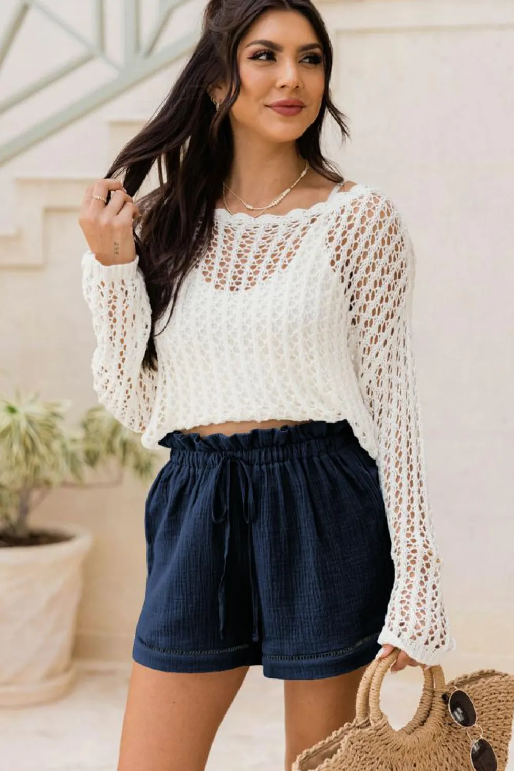 Clearance Dear-Lover Cotton Gauze Paperbag Shorts Blue