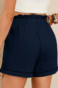 Clearance Dear-Lover Cotton Gauze Paperbag Shorts Blue