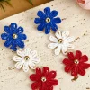Best Dear-Lover Crochet Flowers Stud Dangle Earrings Blue