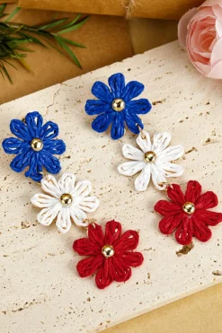 Best Dear-Lover Crochet Flowers Stud Dangle Earrings Blue