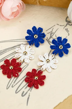 Best Dear-Lover Crochet Flowers Stud Dangle Earrings Blue