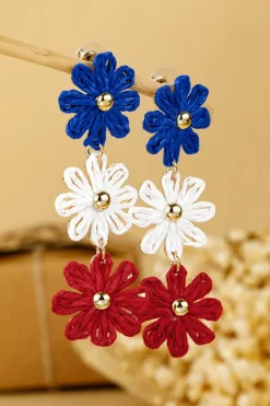Best Dear-Lover Crochet Flowers Stud Dangle Earrings Blue
