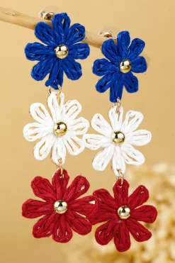 Best Dear-Lover Crochet Flowers Stud Dangle Earrings Blue