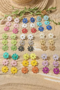 Best Dear-Lover Crochet Flowers Stud Dangle Earrings Blue