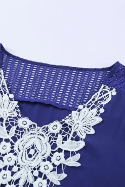 Best Dear-Lover Crochet Pom Pom Trim Beach Tunic Cover up Blue