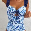 Clearance Dear-Lover Cutout Ruffled Spaghetti Strap One-Piece Swimwear Blue