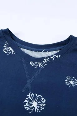Discount Dear-Lover Dandelion Print Crew Neck T-shirt Blue