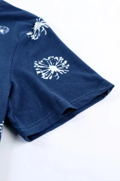 Discount Dear-Lover Dandelion Print Crew Neck T-shirt Blue