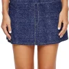 Discount Dear-Lover Blue Denim Look Swim Skirt Dark Blue