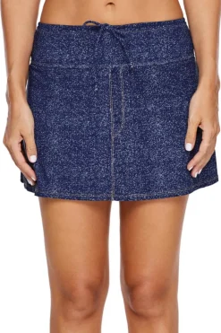 Discount Dear-Lover Blue Denim Look Swim Skirt Dark Blue