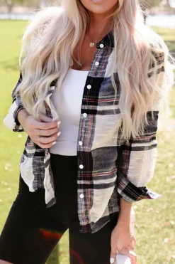 Best Dear-Lover Distressed Raw Edge Plaid Print Shirt Blue