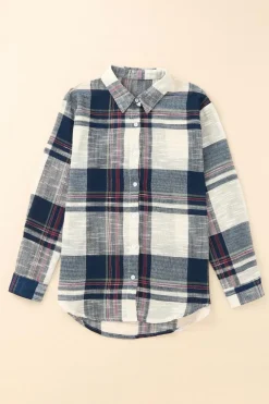 Best Dear-Lover Distressed Raw Edge Plaid Print Shirt Blue