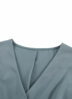 Discount Dear-Lover Dolman Button Belted V Neck Wide Leg Pocketed Jumpsuit Blue