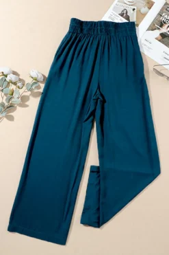 Hot Dear-Lover Drawstring Elastic Waist Casual Wide Leg Pants Blue