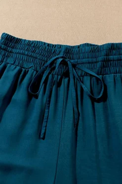 Hot Dear-Lover Drawstring Elastic Waist Casual Wide Leg Pants Blue