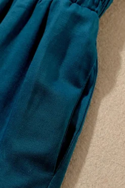 Hot Dear-Lover Drawstring Elastic Waist Casual Wide Leg Pants Blue