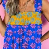 Sale Dear-Lover Floral Colorblock Flutter Straps Flowy Tank Top Blue