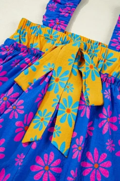 Sale Dear-Lover Floral Colorblock Flutter Straps Flowy Tank Top Blue
