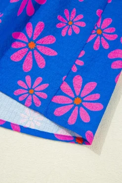 Sale Dear-Lover Floral Colorblock Flutter Straps Flowy Tank Top Blue