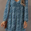 New Dear-Lover Floral Print Sweetheart Neck Shirred Back Mini Dress Blue