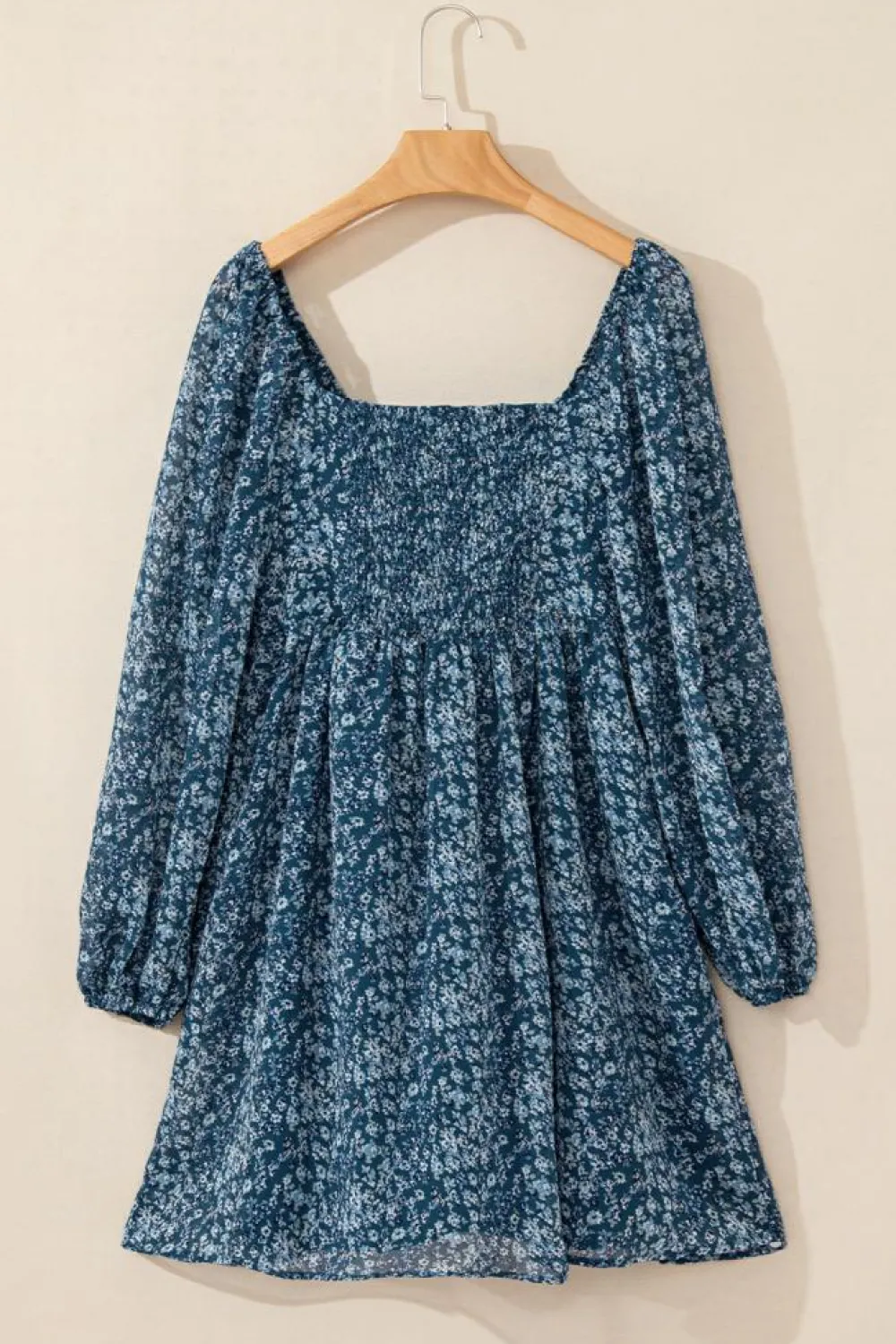 New Dear-Lover Floral Print Sweetheart Neck Shirred Back Mini Dress Blue