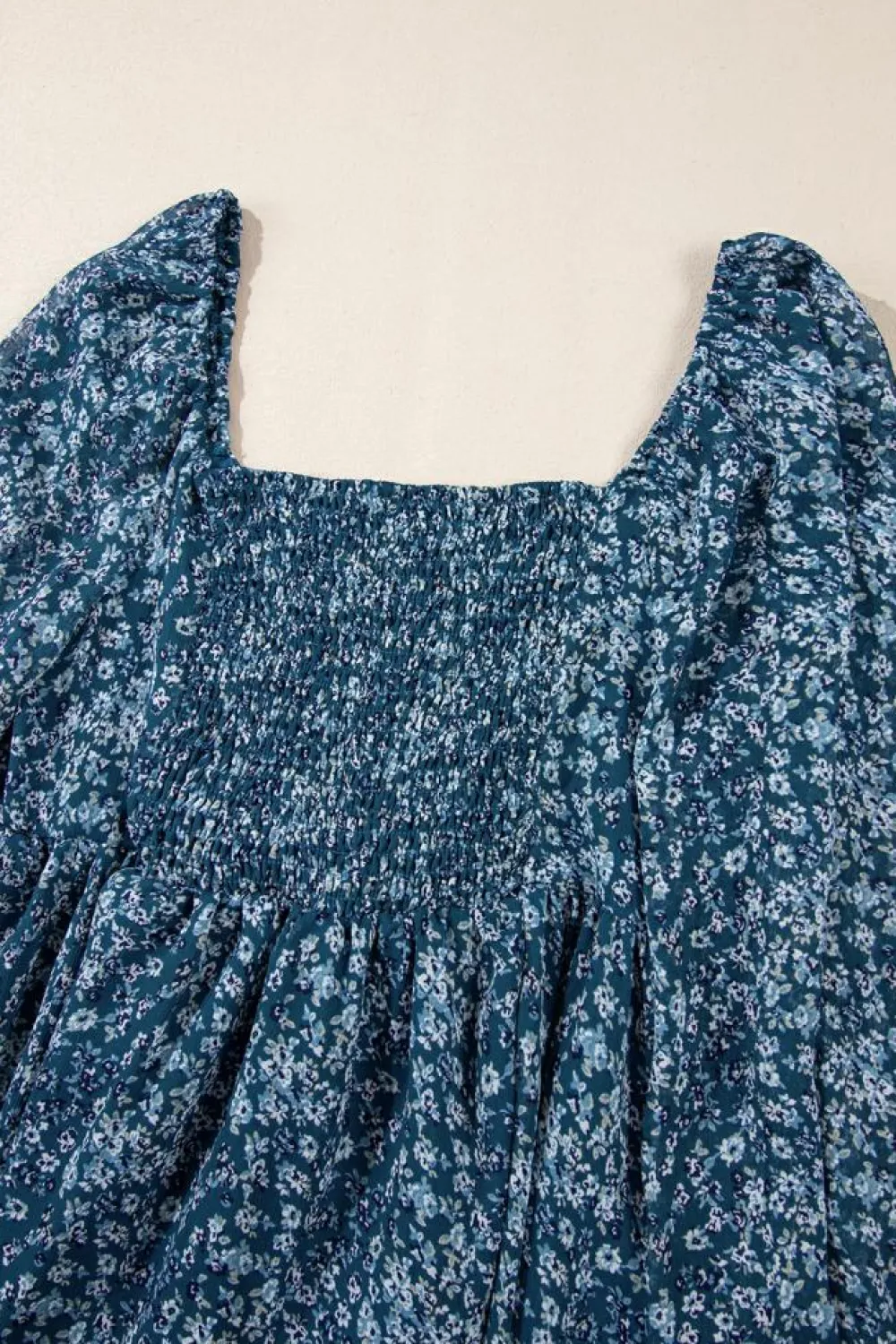 New Dear-Lover Floral Print Sweetheart Neck Shirred Back Mini Dress Blue